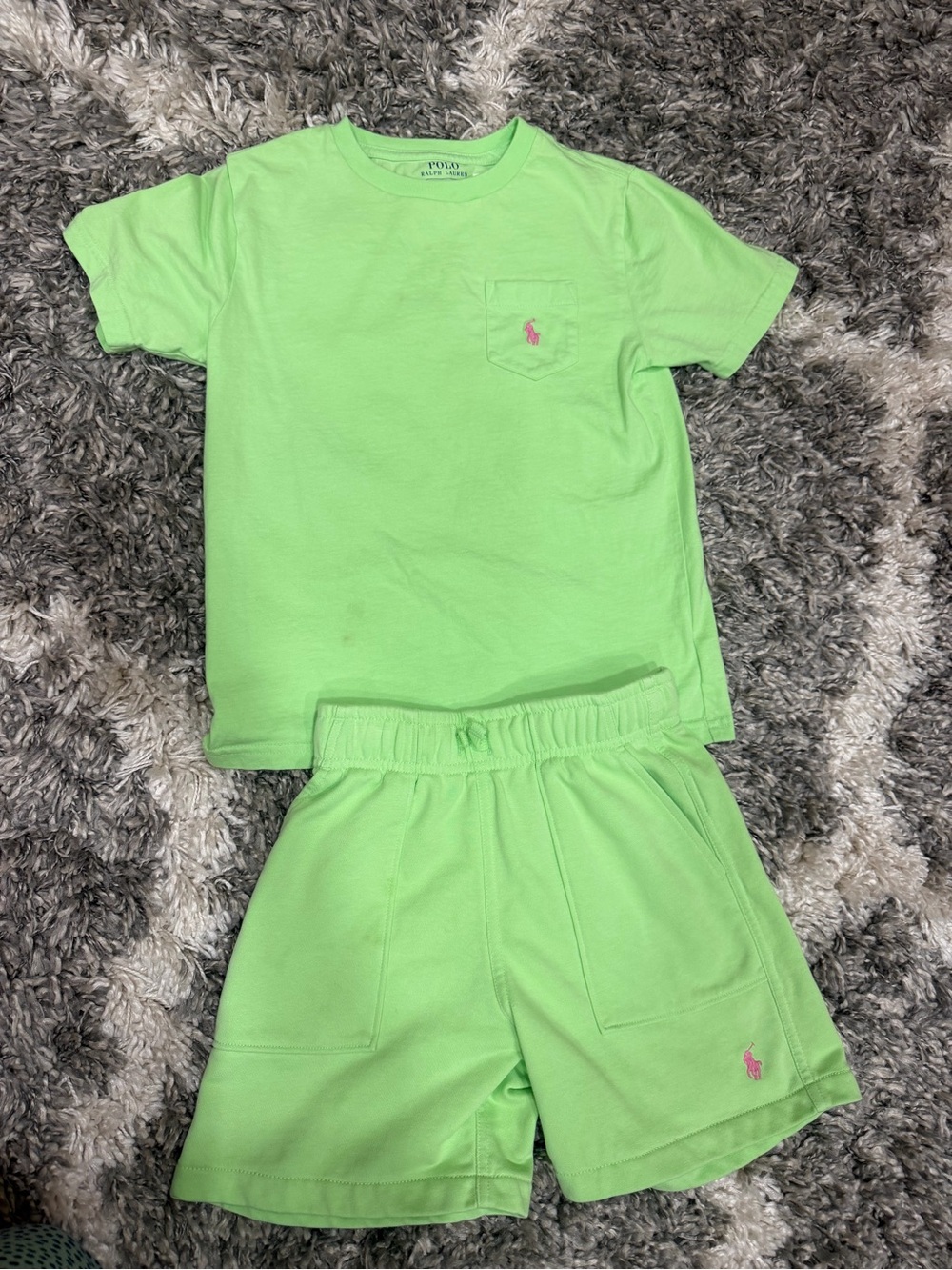 Ralph Lauren Neon Green Pocket Tee & Shorts Set